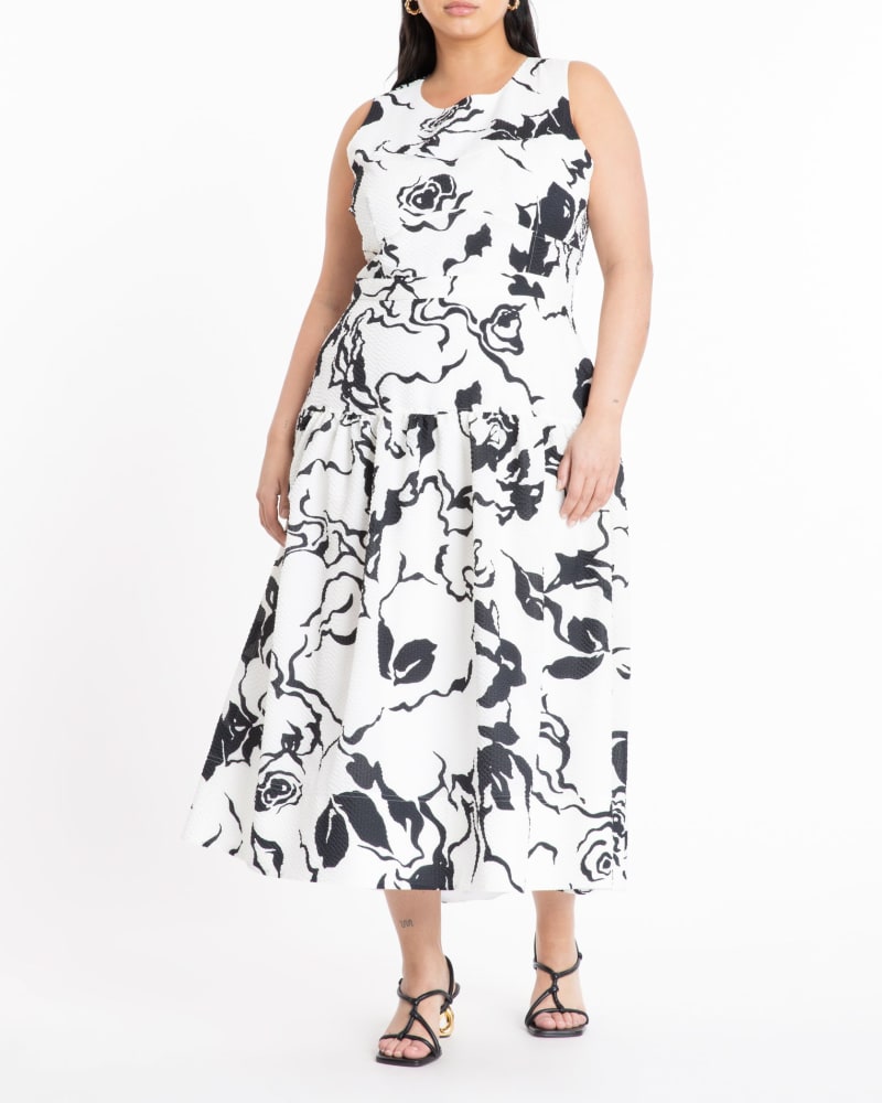 Front of a model wearing a size 22 Jackie Dress in CREAM/BLACK by Tanya Taylor. | dia_product_style_image_id:283261